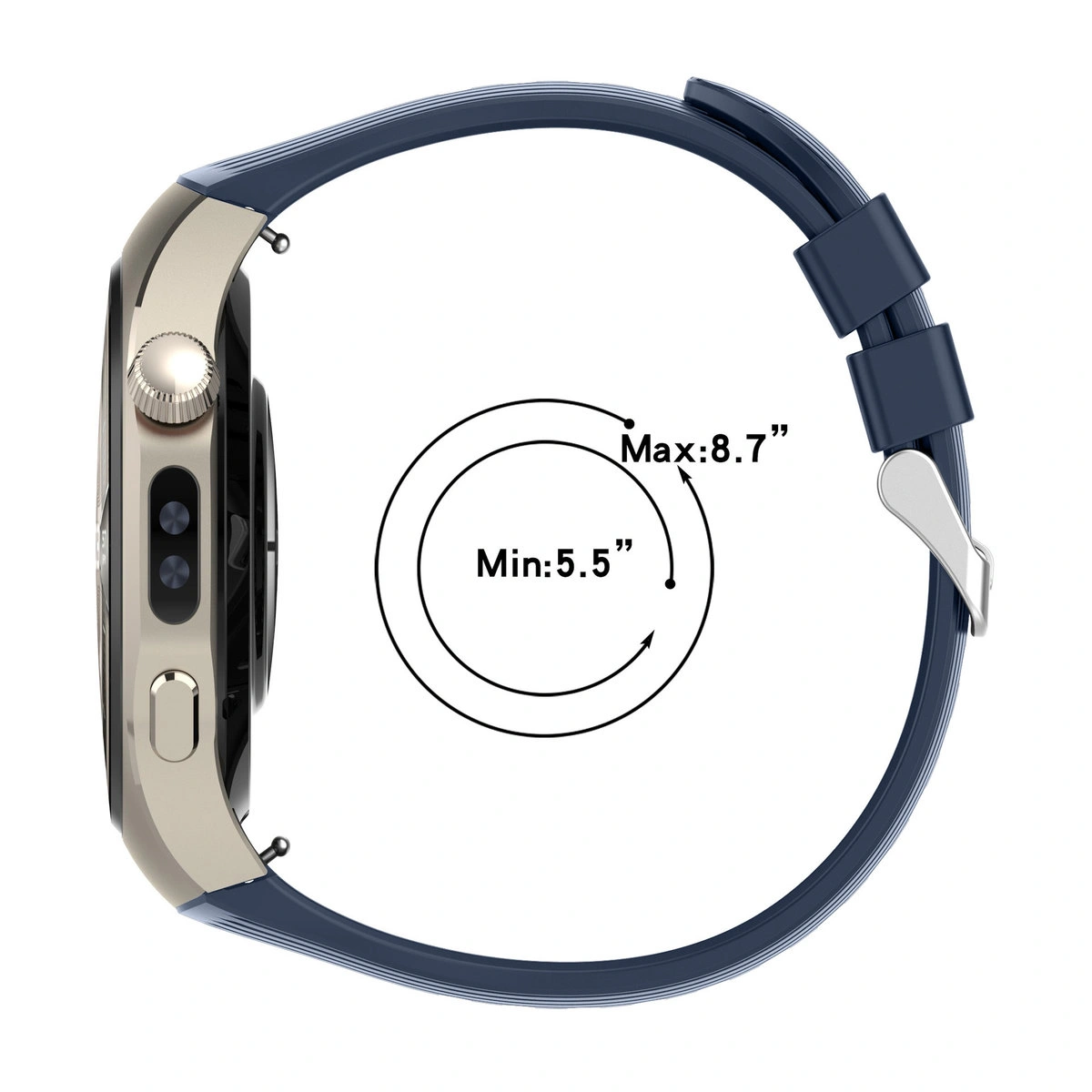 Silikonowy pasek Bizon Strap Watch Silicone T do Huawei Watch 5 46 mm ustawiony od strony zapięcia 